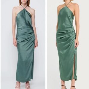 🆕 SIMKHAI Hansel Halter Neckline Maxi Dress Park Slope Green Sz 4